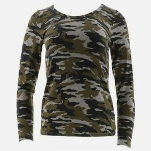 GILI Long Sleeve Scoop Neck T-shirt Grey Olive Camo
